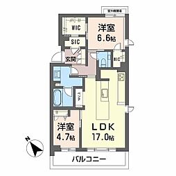 トラピッチェエメラルド 3階2LDKの間取り