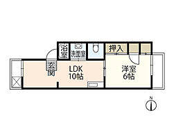 宇品マンション 2階1LDKの間取り