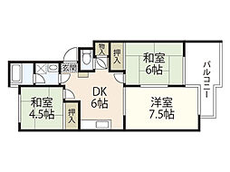 Casa井口A 2階3DKの間取り