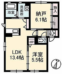 ボナール上安　Ｃ棟 1階1SLDKの間取り