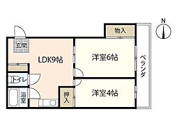 飯田コーポラス 2階2LDKの間取り