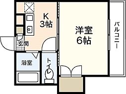 シングルピア五日市 6階1Kの間取り