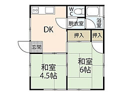 旭アパートB棟 2階2Kの間取り