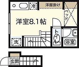 ポルトボヌール壱番館 2階ワンルームの間取り