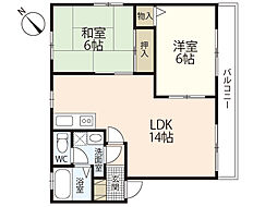 ルミナス上安　Ｂ棟 2階2LDKの間取り