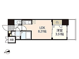 S-RESIDENCE観音公園aloria 13階1LDKの間取り