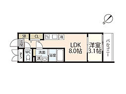 S-MOVE庚午北 1階1LDKの間取り