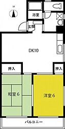 コーポふじもと 2階2LDKの間取り