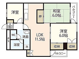 和光銀山レジデンス 9階3LDKの間取り