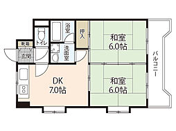 ジョイパレス南観音 6階2DKの間取り