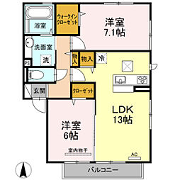 アザレア 1階2LDKの間取り
