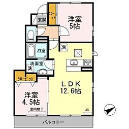 フ・ミール　6号館 1階2LDKの間取り