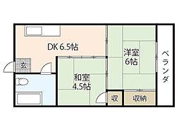 シャトー舟入 2DKの間取図画像