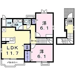 アルモニーハウスB 2LDKの間取図画像