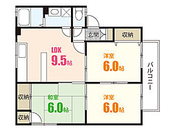 セジュール加美B 3DKの間取図画像