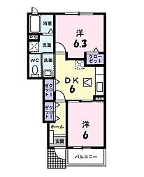 シャルマン弐番館 2DKの間取図画像