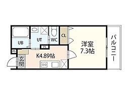 プランソレイユC 1Kの間取図画像