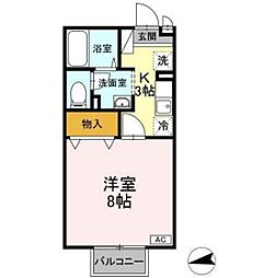ベルコート 1Kの間取図画像