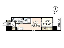 ヴィラ博丈比治山 1LDKの間取図画像