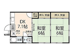 木本アパート 2DKの間取図画像