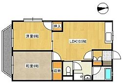 中央北ハイツ 2LDKの間取図画像
