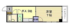 久保ビル 4階1Kの間取り