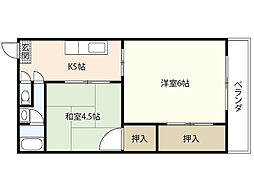 藤本ビル 4階2DKの間取り