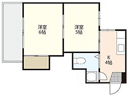 コーポ西田 4階2Kの間取り