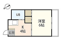 大須ハイツ 2階1Kの間取り