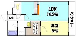ラ・テール段原 5階1LDKの間取り