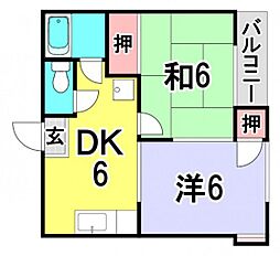 シートピア井口台 2DKの間取図画像