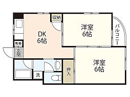 ヴィラブランシュ牛田 2DKの間取図画像