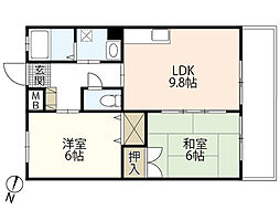 エスペラント岡田 1階2LDKの間取り