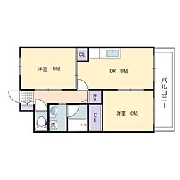 鶴江アレー 1階2DKの間取り
