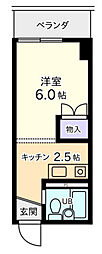 カーサ舟入 2階1Kの間取り