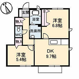 エスポアール瀬野　Ｃ棟 1階2DKの間取り