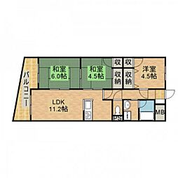 ドヴェルスミダ 1階2LDKの間取り