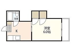第5シモビル 1Kの間取図画像