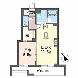 ペルル段原南 2階1LDKの間取り
