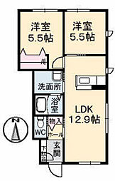 メープルコートＮＡＫＡＯ　Ｃ棟 1階2LDKの間取り