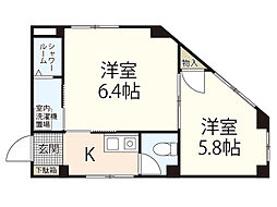 ラビングビル 2階1DKの間取り
