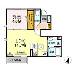 ホワイトリリー 1階1LDKの間取り