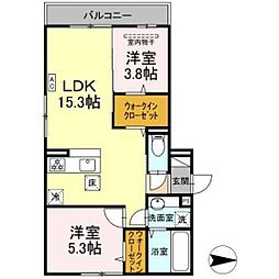 グレイスガーデンB 1階2LDKの間取り