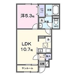 グレイスコートB 1階1LDKの間取り