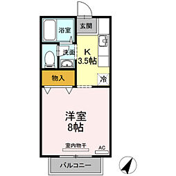 プリメーラいそあい 1Kの間取図画像