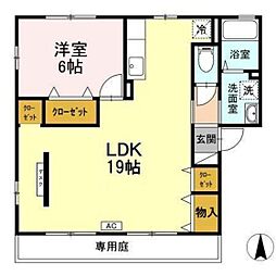 クレストハウス　Ｃ棟 1階1LDKの間取り