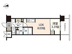 エスポワールI 9階1LDKの間取り