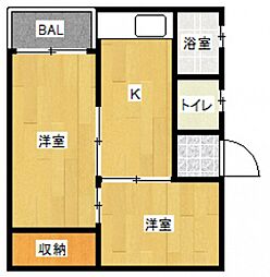 第2中万ビル 2階2DKの間取り