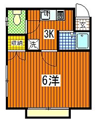 サンフレッチェ 2階1Kの間取り