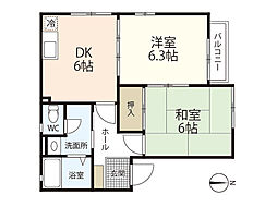 Ｋ．ガーデン 2階2DKの間取り